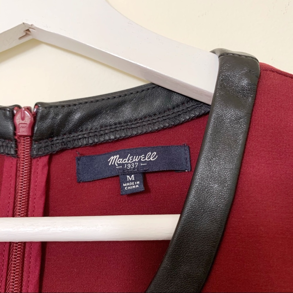 Madewell Leather Trim Burgundy Flare Dress